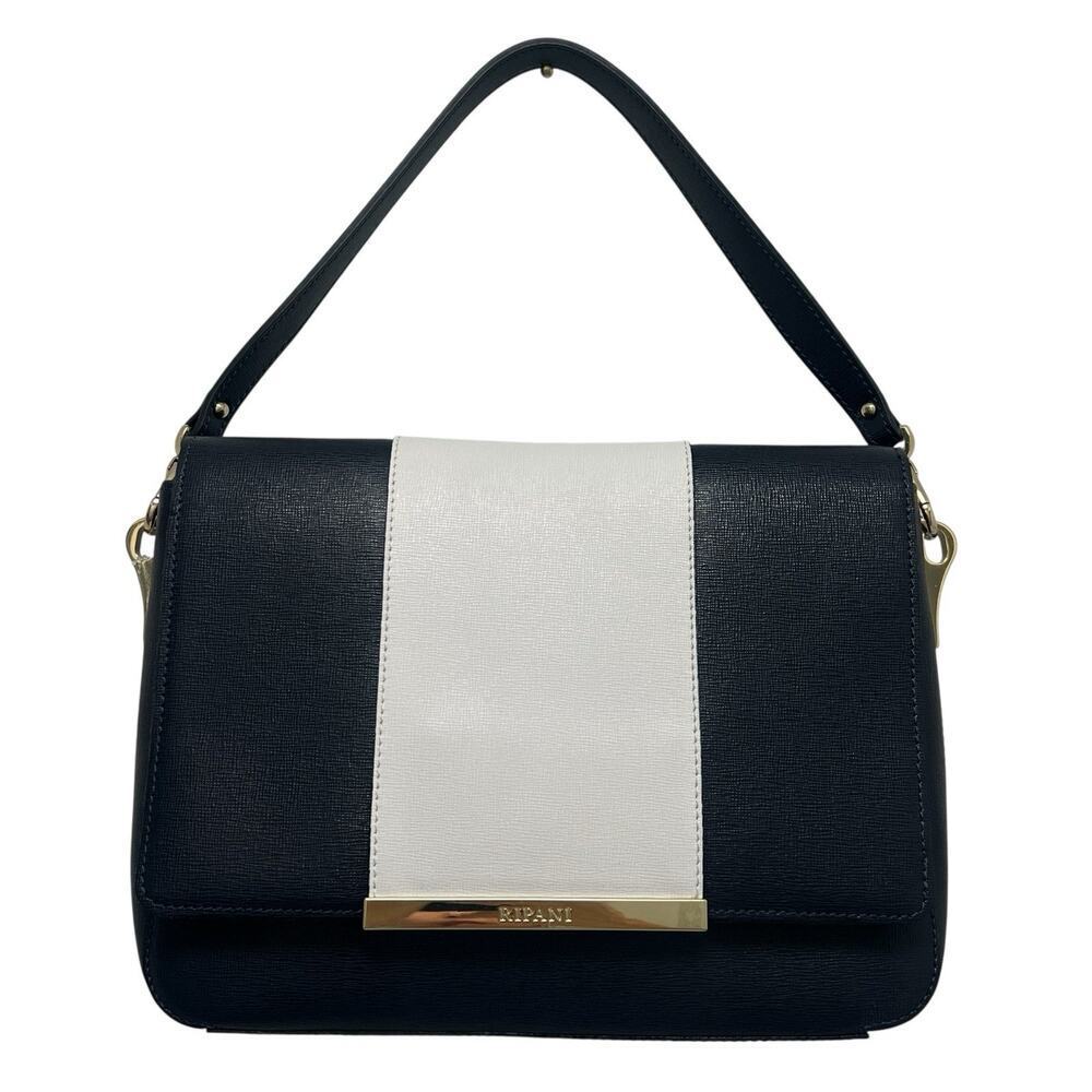 Ripani Italian Leather Handbag Purse Shoulder Bag Navy Blue white Nautical Italy